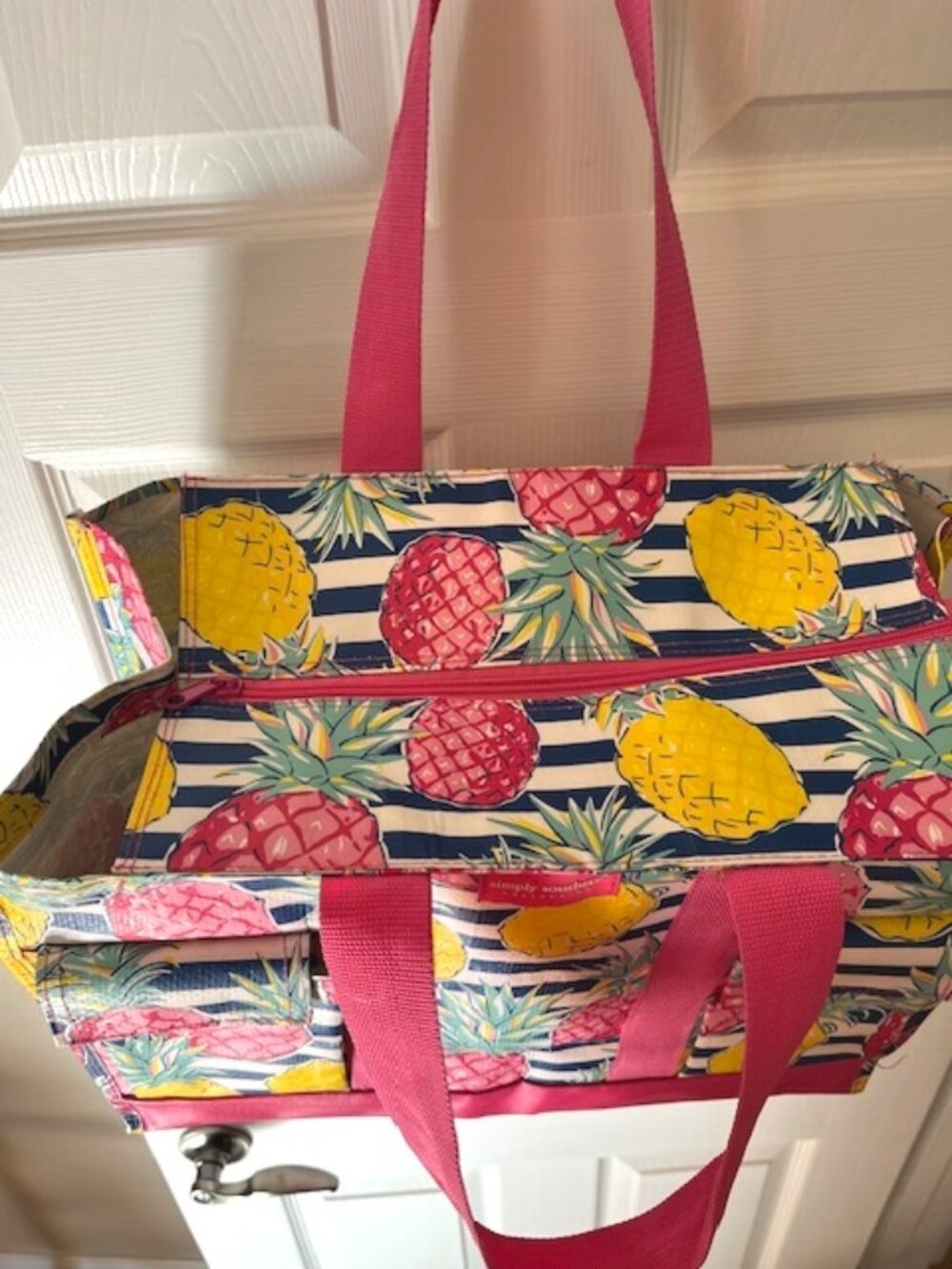 SIMPLY SOUTHERN | Navy White Stripe with Pink Yellow Pineapple Tote bag